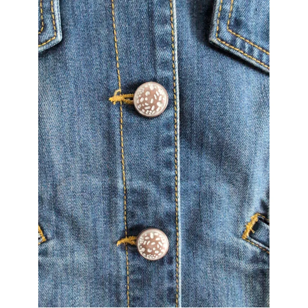 Cabi Dakota Blue Denim Jacket Women Sz S Removable lace Trim #5297 Office Career - Picture 11 of 12